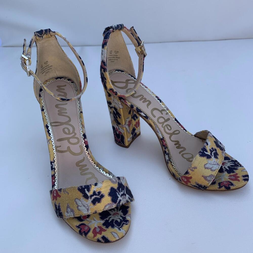 Sam Edelman Yancy Block Heel Pumps Sandals Shoes Size 7 Yellow